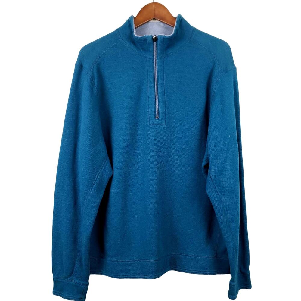 Tommy Bahama Half Zip Pullover Heavy Teal - XL